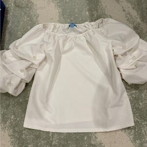 CeCe White Off-Shoulder Blouse with Puff Sleeves